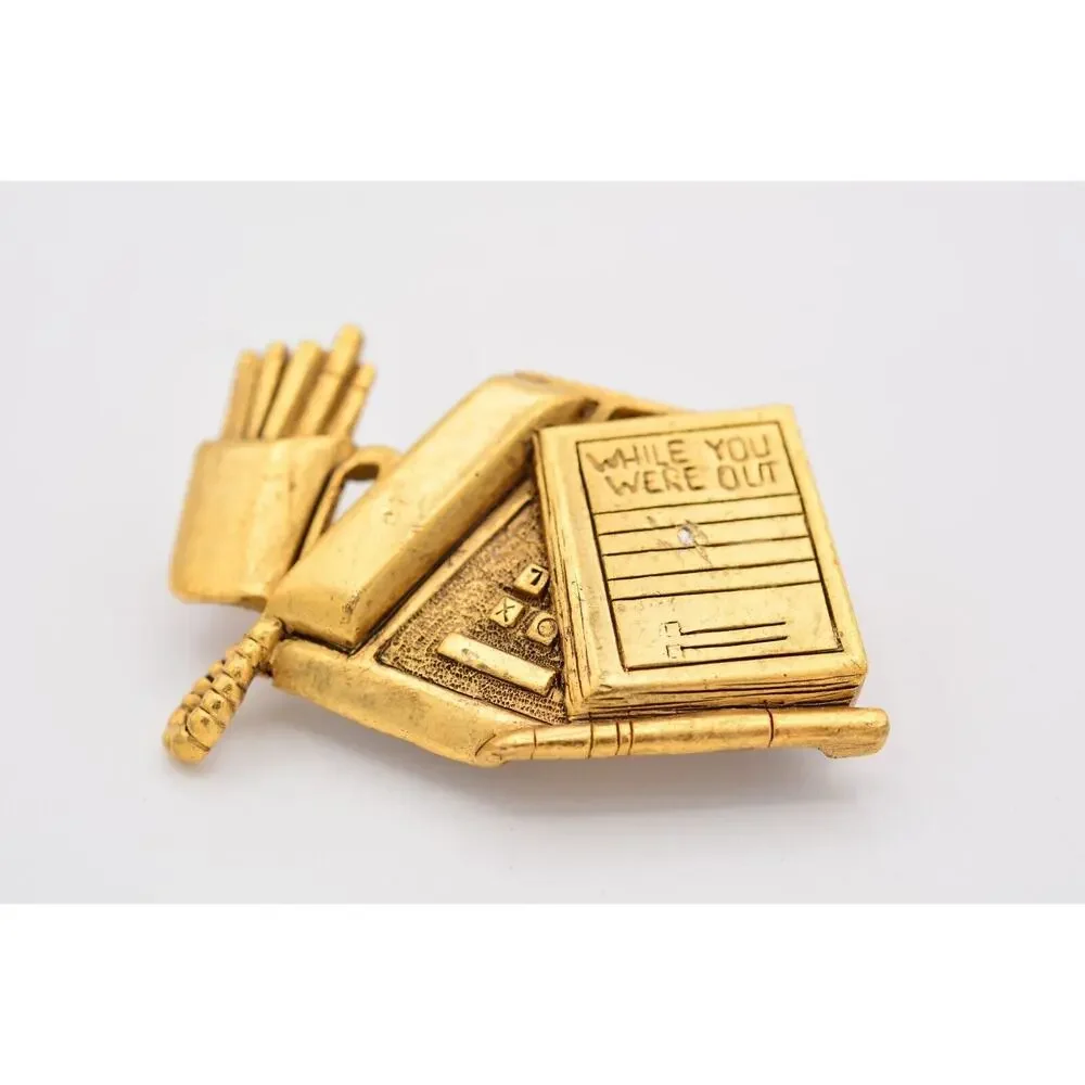Danecraft Vintage Work Desk Pin Brooch Office Antiqued Gold Heavy Signed BinA15